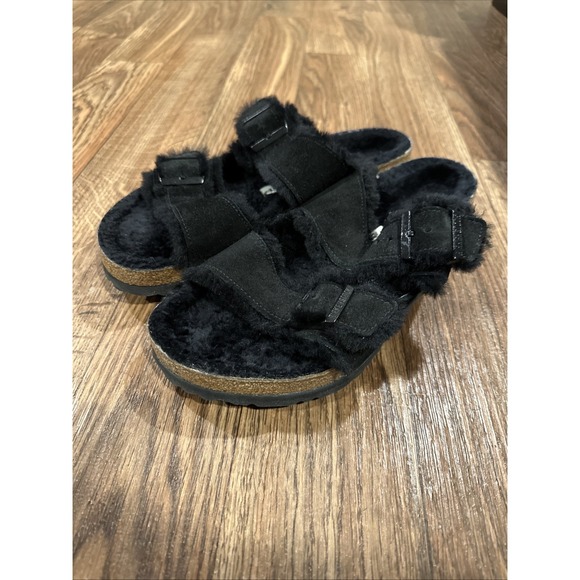 Birkenstock Arizona Shearling Suede Leather Black US M 10 W 11.5 EU 43 Unisex - Picture 4 of 12